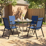Outsunny Folding Garden Chairs Set of 4, Foldable Garden Dining Chairs with High Back, Armrests, Texteline Seat, Navy Blue