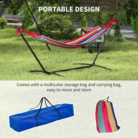Outsunny 298 x 117cm Hammock with Stand Camping Hammock with Portable Carrying Bag, Adjustable Height, 120kg Load Capacity, Multicolour