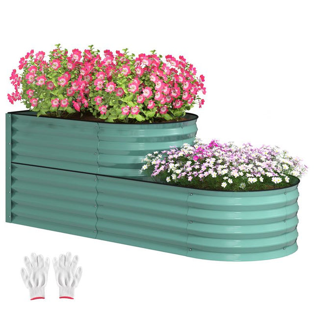 Outsunny Two-Tier Galvanised Steel Garden Planter - Dark Green