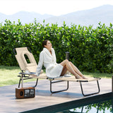 Outsunny Folding Sun Lounger with Face Hole, 4-Position Adjustable Backrest Garden Recliner Chair Sunbed, Outdoor Lounge Chair with 600 D Oxford Cloth Seat, Pillow for Beach, Beige