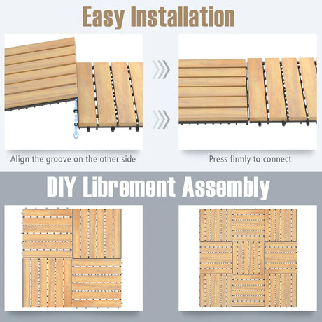 10 Pieces 12 x 12 Inch Acacia Wood Interlocking Tile Flooring