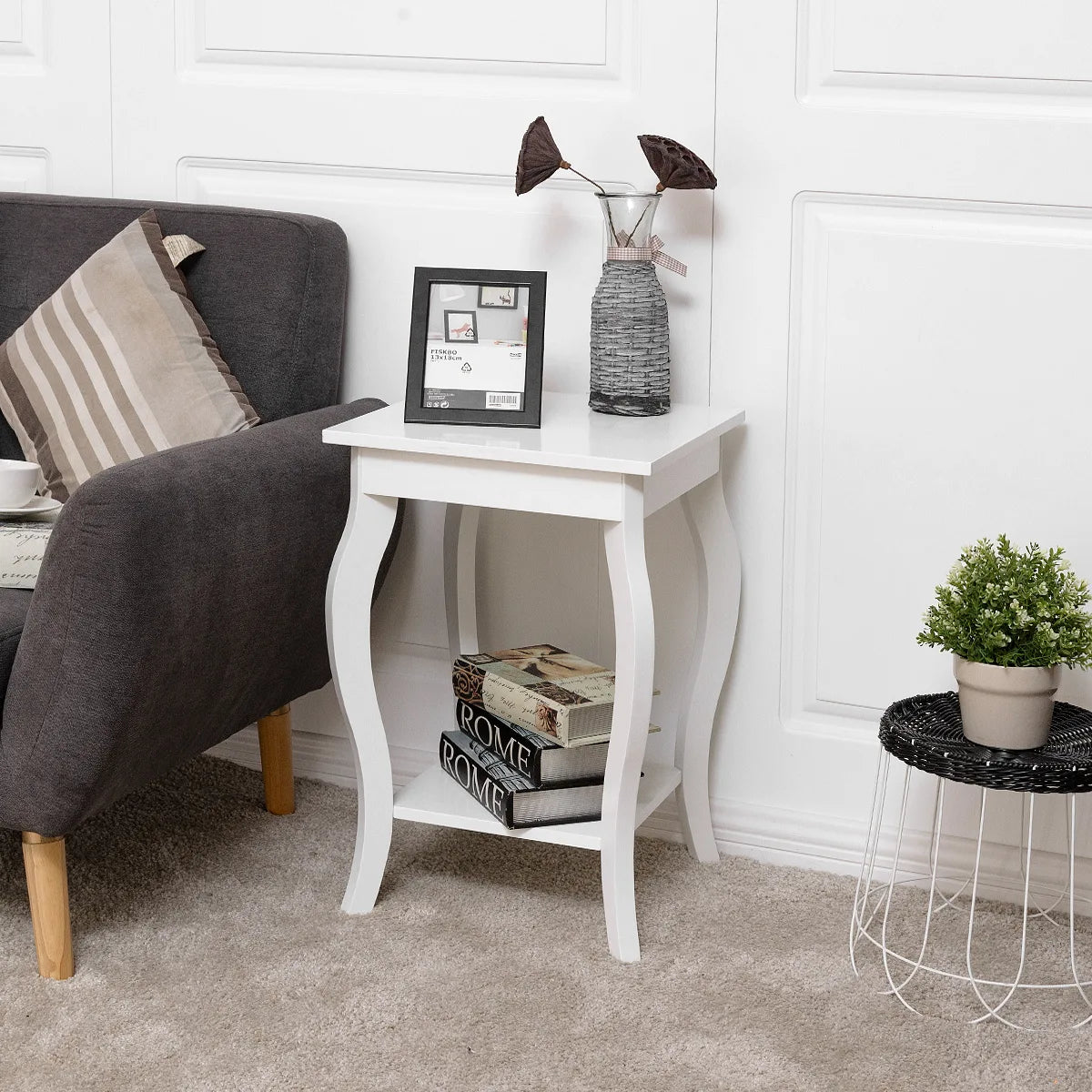 Accent Sofa End Side Table-White