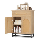 Accent Floor Storage Cabinet with Rattan Doors and Drawer-Natural