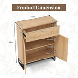 Accent Floor Storage Cabinet with Rattan Doors and Drawer-Natural