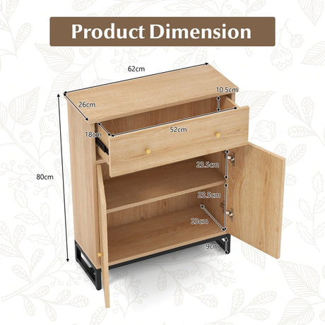 Accent Floor Storage Cabinet with Rattan Doors and Drawer-Natural