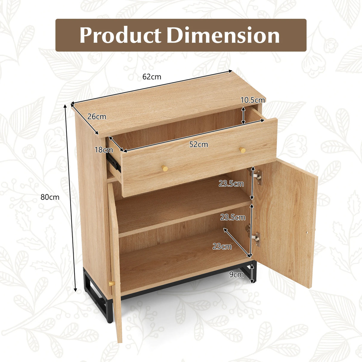 Accent Floor Storage Cabinet with Rattan Doors and Drawer-Natural