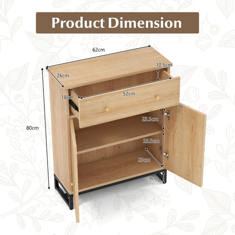 Accent Floor Storage Cabinet with Rattan Doors and Drawer-Natural