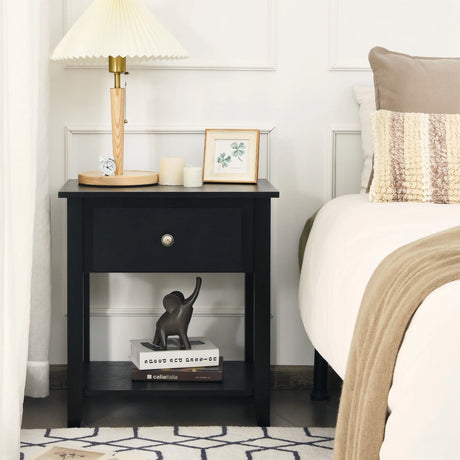 Bedside Tables with Drawer and Storing Shelf for Bedroom/Living Room/Bathroom/Office-Black-1 piece