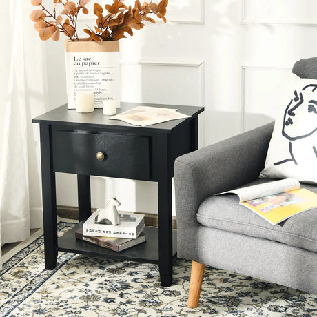 Bedside Tables with Drawer and Storing Shelf for Bedroom/Living Room/Bathroom/Office-Black-1 piece
