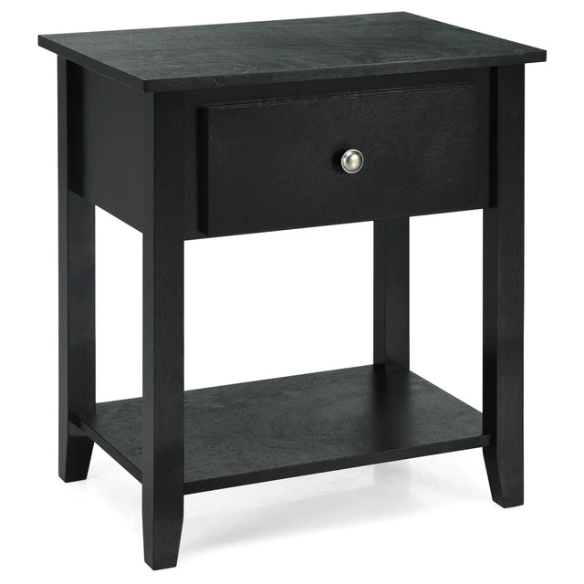 Bedside Tables with Drawer and Storing Shelf for Bedroom/Living Room/Bathroom/Office-Black-1 piece
