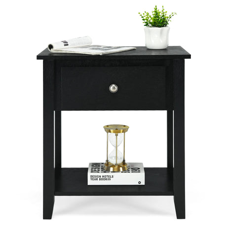 Bedside Tables with Drawer and Storing Shelf for Bedroom/Living Room/Bathroom/Office-Black-1 piece