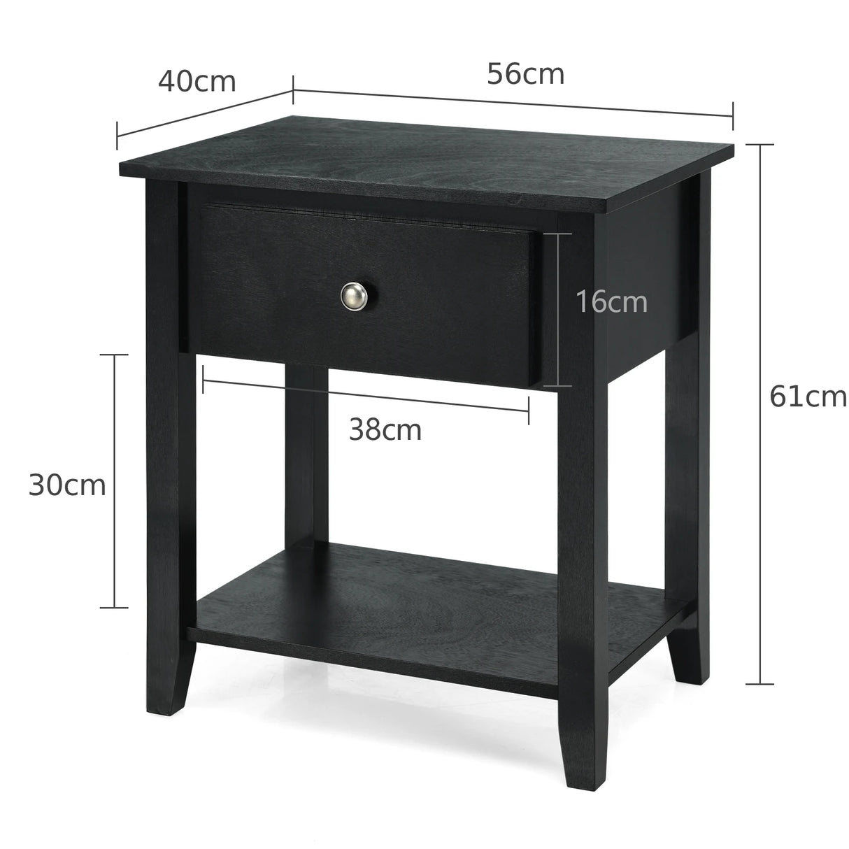 Bedside Tables with Drawer and Storing Shelf for Bedroom/Living Room/Bathroom/Office-Black-1 piece