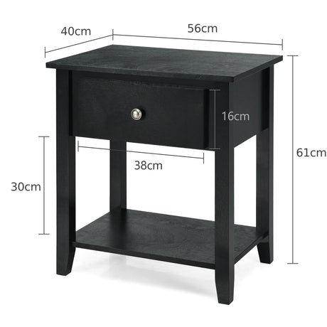 Bedside Tables with Drawer and Storing Shelf for Bedroom/Living Room/Bathroom/Office-Black-1 piece