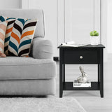 Bedside Tables with Drawer and Storing Shelf for Bedroom/Living Room/Bathroom/Office-Black-1 piece