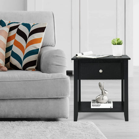 Bedside Tables with Drawer and Storing Shelf for Bedroom/Living Room/Bathroom/Office-Black-1 piece
