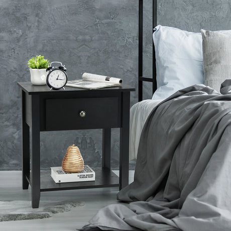 Bedside Tables with Drawer and Storing Shelf for Bedroom/Living Room/Bathroom/Office-Black-1 piece