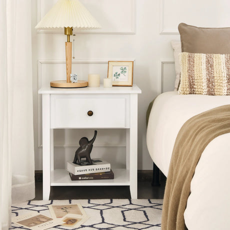 Bedside Tables with Drawer and Storing Shelf for Bedroom/Living Room/Bathroom/Office-White-1 piece