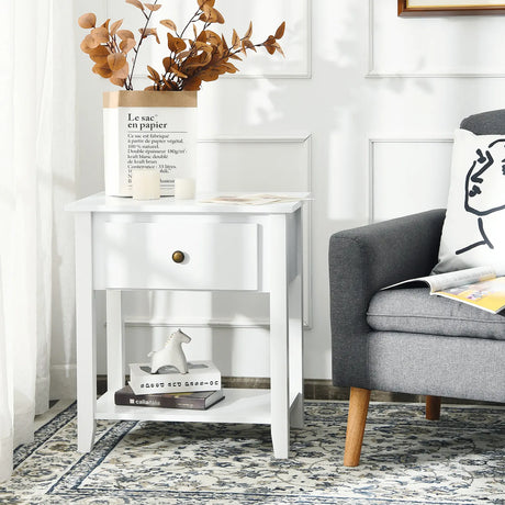 Bedside Tables with Drawer and Storing Shelf for Bedroom/Living Room/Bathroom/Office-White-1 piece