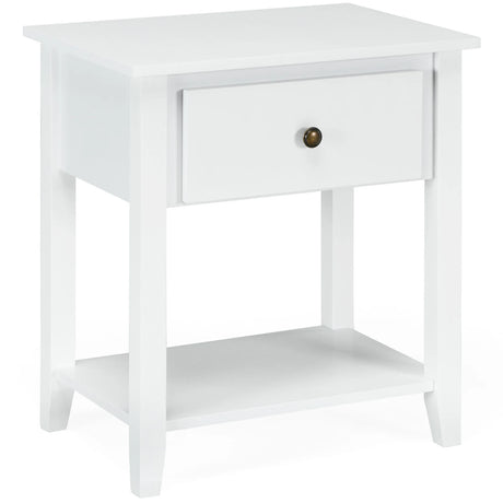 Bedside Tables with Drawer and Storing Shelf for Bedroom/Living Room/Bathroom/Office-White-1 piece