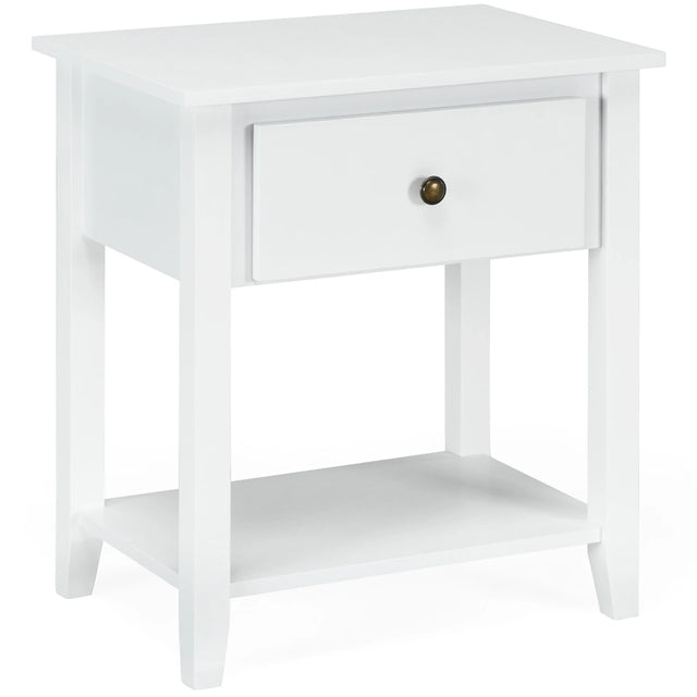 Bedside Tables with Drawer and Storing Shelf for Bedroom/Living Room/Bathroom/Office-White-1 piece