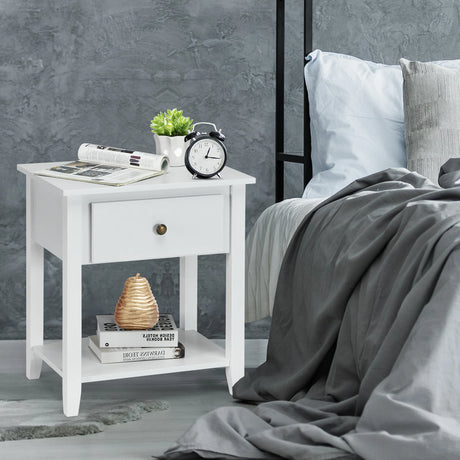 Bedside Tables with Drawer and Storing Shelf for Bedroom/Living Room/Bathroom/Office-White-1 piece