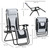 Outsunny Zero Gravity Lounger Chair Set of 2, Folding Reclining Patio Chair with Padded Seat, Cup Holder, Soft Cushion and Headrest for Poolside, Camping, Grey