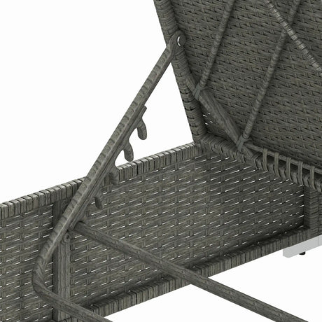 Outsunny Rattan Sun Lounger, Five-Position Reclining Garden Lounger Bed with Cushion, Light Grey