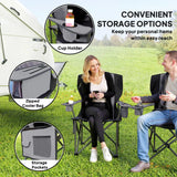 Outsunny Set of 2 Folding Camping Chairs, Padded Camping Chairs with Adjustable Armrests, Portable & Lightweight Folding Camp Chair with Cooler Bag, Cup Holder and Side Pockets, Grey