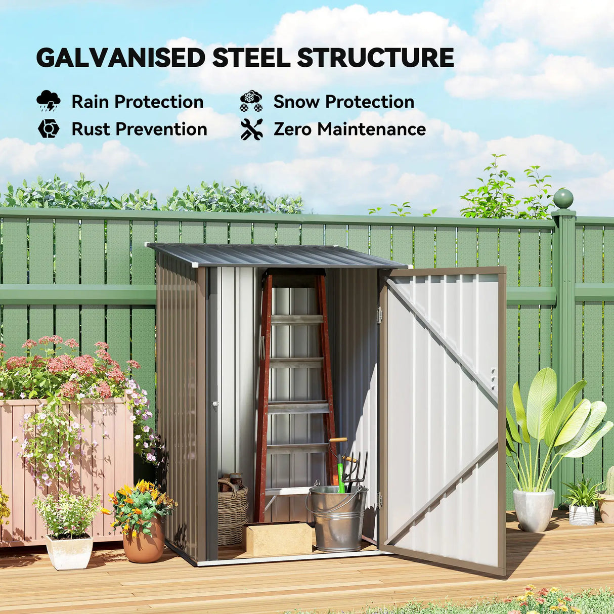 Outsunny Small Metal Garden Shed 3.3 x 3.4 Lean To Steel Garden Shed with Locking Door, Brown