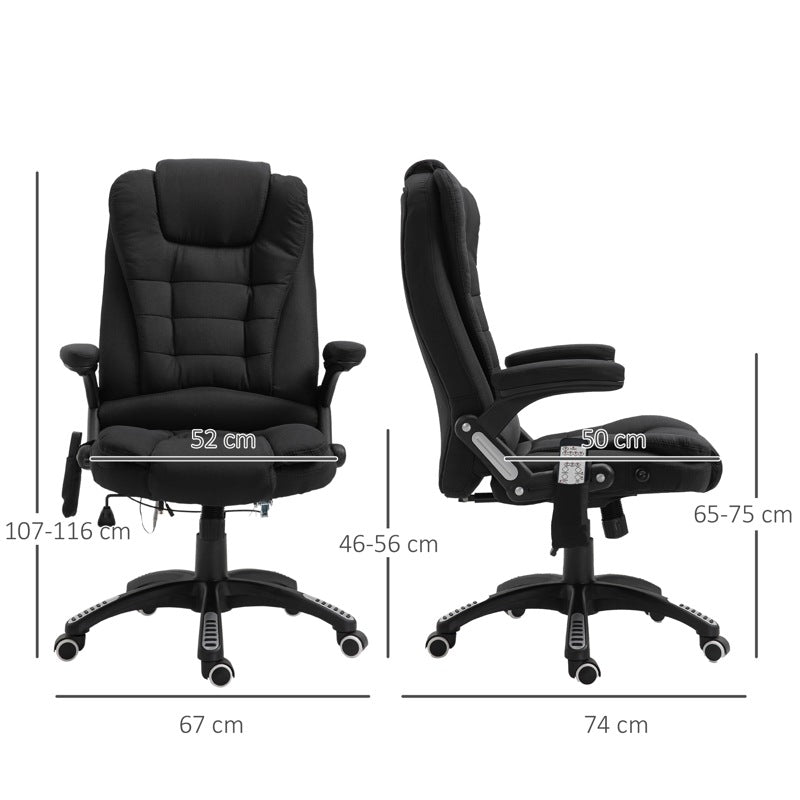 Vinsetto Massage Recliner Chair Heated Office Chair with Six Massage Points Linen-Feel Fabric 360° Swivel Wheels Black