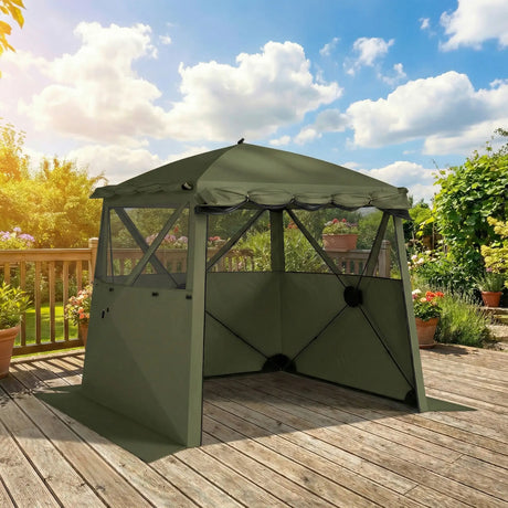 Outsunny Pop Up Gazebo Waterproof Instant Shelter with Awning Mesh Windows for Camping Patio 2 x 2 m, Army Green