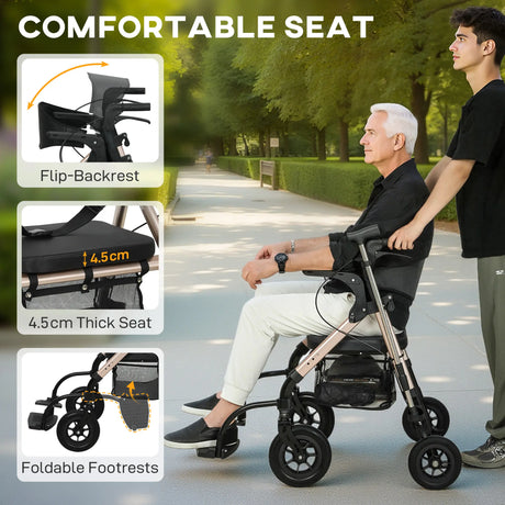 HOMCOM Rollator Walker Wheelchair, with Seat - Black