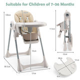 Foldable Convertible Baby High Chair with Adjustable Height and Removable Tray-Beige