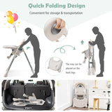 Foldable Convertible Baby High Chair with Adjustable Height and Removable Tray-Beige
