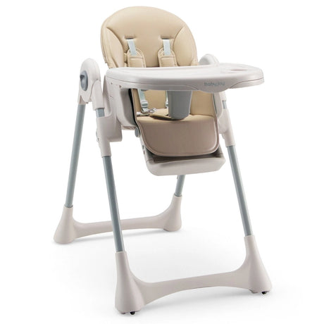 Foldable Convertible Baby High Chair with Adjustable Height and Removable Tray-Beige