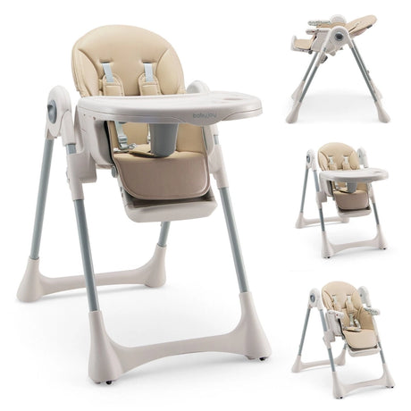 Foldable Convertible Baby High Chair with Adjustable Height and Removable Tray-Beige
