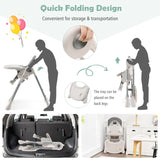 Foldable Convertible Baby High Chair with Adjustable Height and Removable Tray-Grey