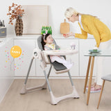 Foldable Convertible Baby High Chair with Adjustable Height and Removable Tray-Grey