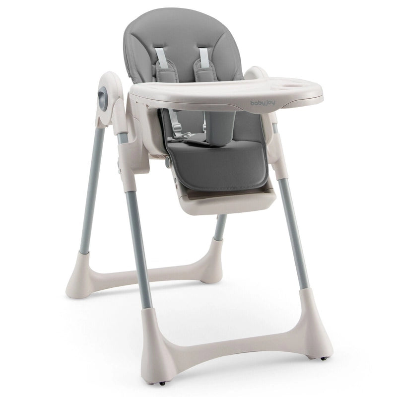 Foldable Convertible Baby High Chair with Adjustable Height and Removable Tray-Grey