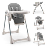 Foldable Convertible Baby High Chair with Adjustable Height and Removable Tray-Grey