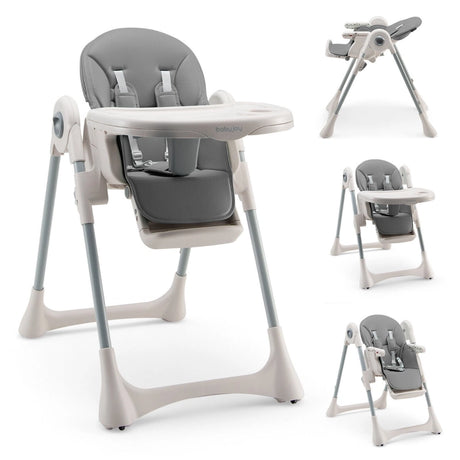 Foldable Convertible Baby High Chair with Adjustable Height and Removable Tray-Grey