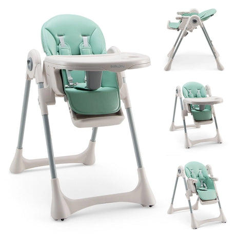 Foldable Convertible Baby High Chair with Adjustable Height and Removable Tray-Green