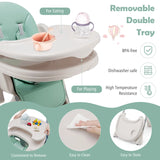Foldable Convertible Baby High Chair with Adjustable Height and Removable Tray-Green