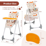 Adjustable Cartoon Patterned Baby High Chair with 3 Recline Positions