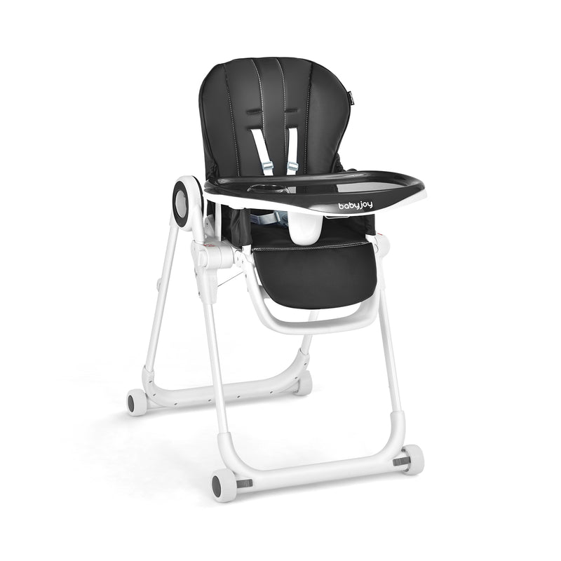 Baby High Foldable Feed Chair with 4 Lockable Wheels for Kitchen-Black