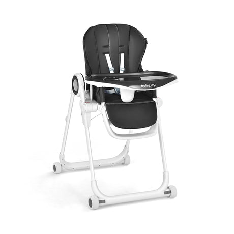 Baby High Foldable Feed Chair with 4 Lockable Wheels for Kitchen-Black