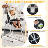 Baby High Foldable Feed Chair with 4 Lockable Wheels for Kitchen-Black