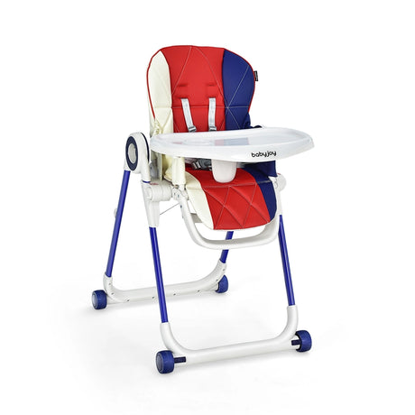 Baby High Chair Foldable Feeding Chair with 4 Lockable Wheels-Red