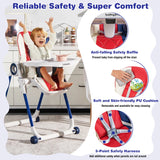 Baby High Chair Foldable Feeding Chair with 4 Lockable Wheels-Red