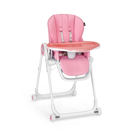 Baby High Foldable Feed Chair with 4 Lockable Wheels for Kitchen-Pink